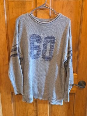 BDG Distressed Grey Oversized Sweater Size XS With Number 60 On Front
